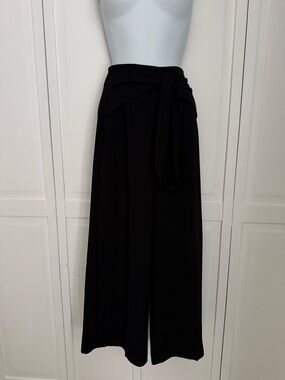 Wide Leg, Cropped Black Pants - zipper w/ tie-waist detail - EXPRESS - 00